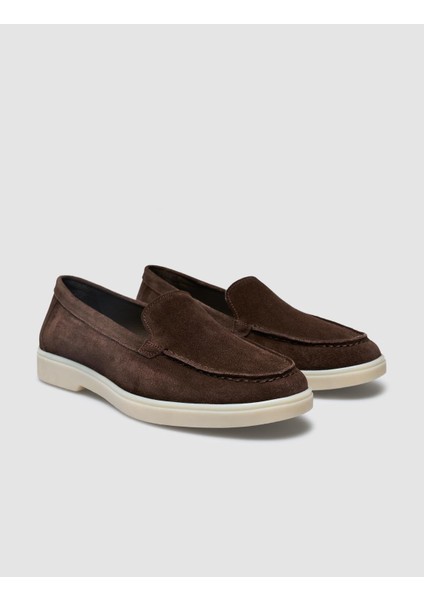 Deri Kahverengi Süet Kadın Loafer