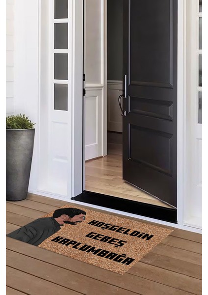Espirili Baskılı Kaymaz Taban Silinebilir Kapı Önü Paspası (40X60CM),PASPAS-18-KAHVERENGİ,