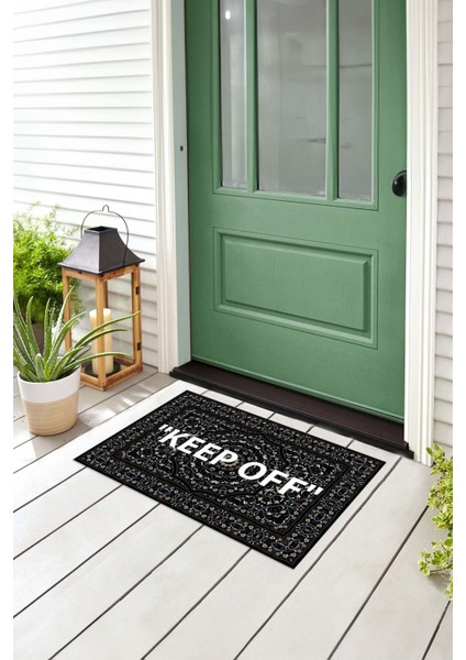 Keep Off Yazılı Baskılı Kaymaz Taban Silinebilir Kapı Önü Paspası (40X60CM),PASPAS-06-SİYAH,
