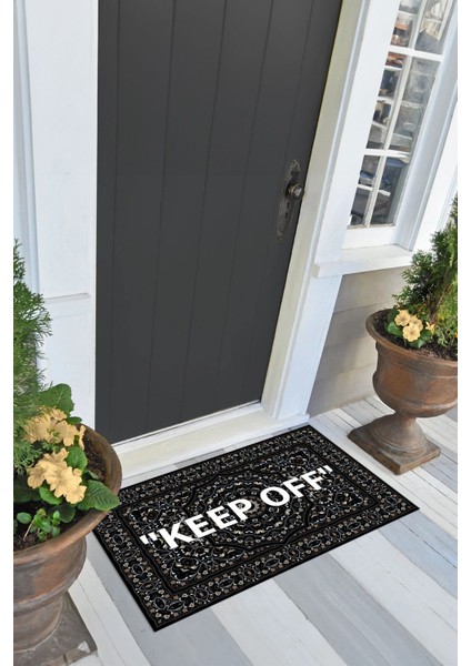 Keep Off Yazılı Baskılı Kaymaz Taban Silinebilir Kapı Önü Paspası (40X60CM),PASPAS-06-SİYAH,