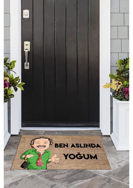 Ben Aslında Yoğum Baskılı Kaymaz Taban Silinebilir Kapı Önü Paspası (40X60CM),PASPAS-16-YEŞİL,