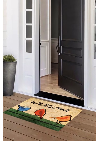 Welcome Yazılı Baskılı Kaymaz Taban Silinebilir Kapı Önü Paspası (40X60CM),PASPAS-09-RENKLİ,
