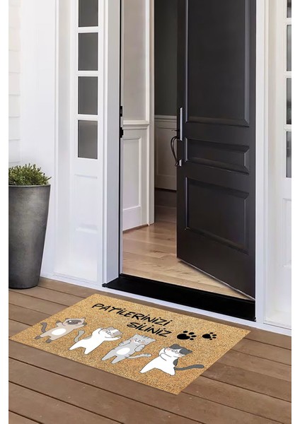 Kedili Baskılı Kaymaz Taban Silinebilir Kapı Önü Paspası (40X60CM),PASPAS-19-GRİ,