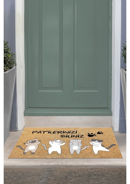 Kedili Baskılı Kaymaz Taban Silinebilir Kapı Önü Paspası (40X60CM),PASPAS-19-GRİ,