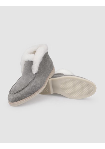 %100 Hakiki Deri Gri Süet Kürklü Kadın Bot indirimleri