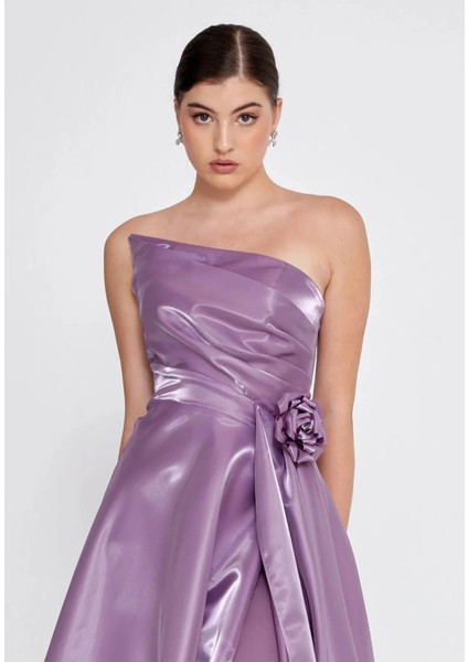Kadın Lavanta Yırtmaçlı Parlak Saten Uzun Abiye & Mezuniyet Elbise Özel Davetler fiyatları