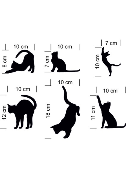 6'lı Priz Kedi Sticker Set Siyah Etiket Duvar Sticker