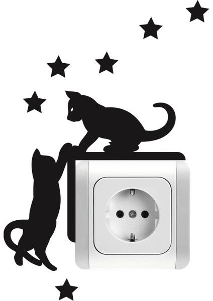 Priz Kedi Sticker Set Siyah Kedi Yıldız Etiket Duvar Sticker