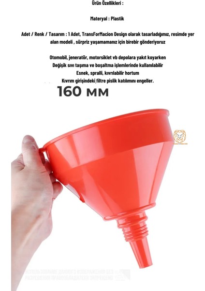 16 cm Çap Büyük Huni Süzgeçli Yakıt Yağ Hunisi Jeneratör Hunisi 721260