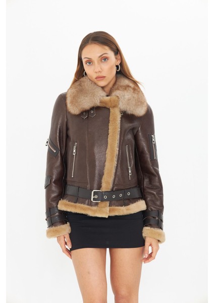 Kahverengi Deri Mont - 63 Cm, Kemerli, Vintage ve Lüks