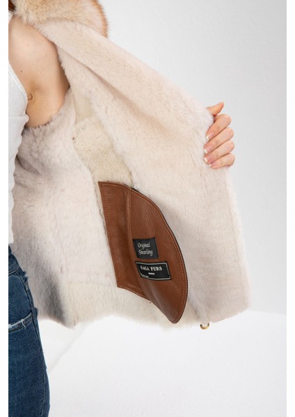 Kahverengi Deri Ceket, Kruvaze Kadın Deri Ceket, Kürk Yakalı, Bej Tüylü Içi Kürk - 113522 fırsatları