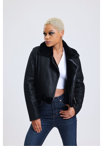 Deri Crop Ceket, 54 Cm, Sportif & Outdoor Görünüm, Kürklü - 112422 modelleri