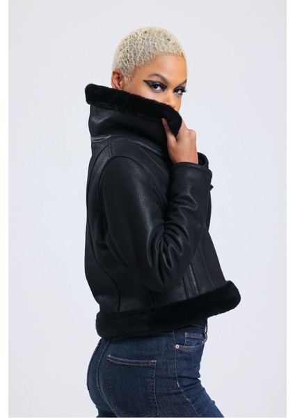 Deri Crop Ceket, 54 Cm, Sportif & Outdoor Görünüm, Kürklü - 112422 fiyatları