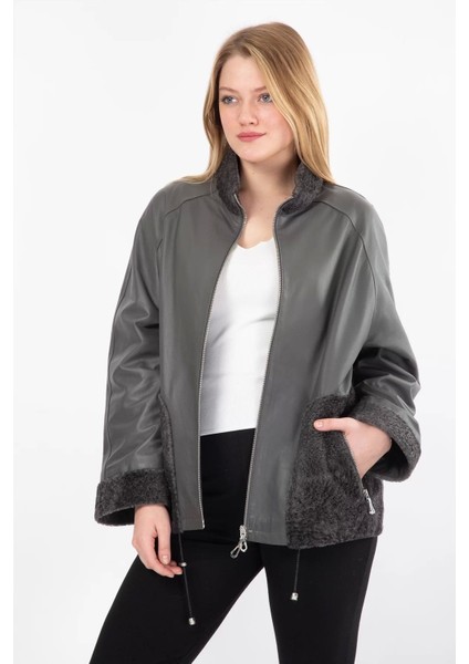 Hakiki Deri Mont Oversize Kürk Detaylı Ceket