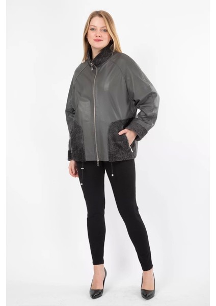 Hakiki Deri Mont Oversize Kürk Detaylı Ceket