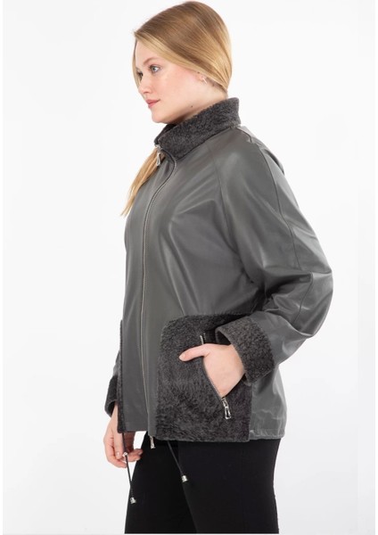 Hakiki Deri Mont Oversize Kürk Detaylı Ceket