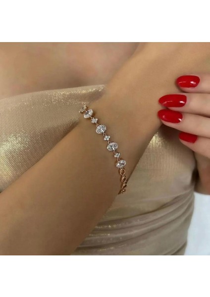 Vip Seri Zirkon Taşlı Rosegold Renk Bileklik 17+2cm