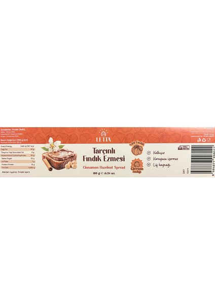 Tarçınlı Fındık Ezmesi 180 gr %80 Fındık
