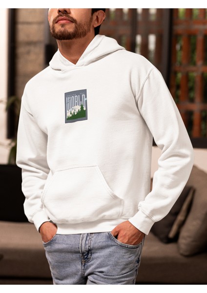 Unisex Inspire The World Baskılı Hoodie / Kapüşonlu Sweatshirt
