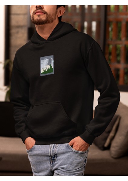 Unisex Inspire The World Baskılı Hoodie / Kapüşonlu Sweatshirt