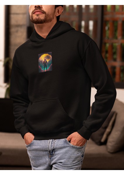 Unisex Mountain Man Baskılı Hoodie / Kapüşonlu Sweatshirt