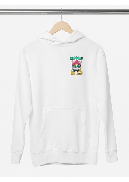 Unisex Cat Baskılı Hoodie / Kapüşonlu Sweatshirt