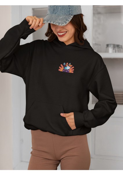 Unisex Cat 3 Baskılı Hoodie / Kapüşonlu Sweatshirt