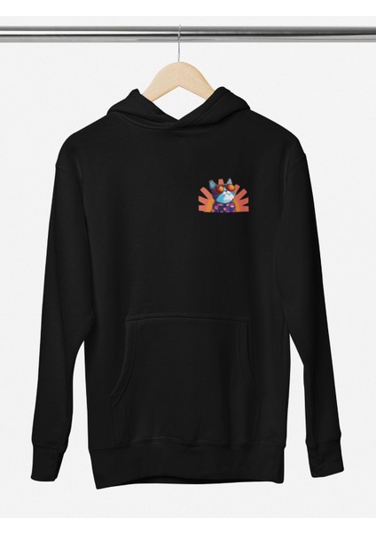 Unisex Cat 3 Baskılı Hoodie / Kapüşonlu Sweatshirt