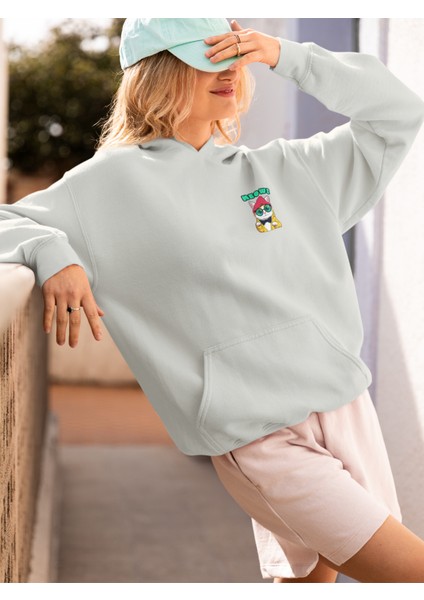Unisex Cat Baskılı Hoodie / Kapüşonlu Sweatshirt
