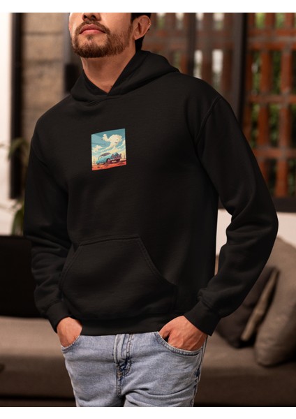Unisex Car Baskılı Hoodie / Kapüşonlu Sweatshirt
