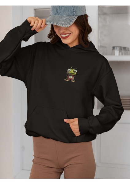 Unisex Frog Baskılı Hoodie Kapüşonlu Sweatshirt