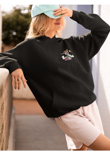 Unisex Skeleton Baskılı Hoodie / Kapüşonlu Sweatshirt
