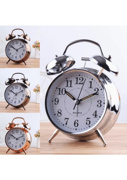 Rozıa 4 Inç Oda Dekorasyonu Metal Bakır Krom Ikili Zil Alarm Masa Saati
