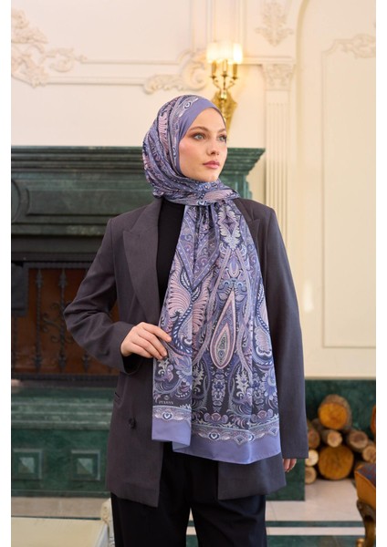 Desenli Vual Şal Lila Vual Ipek Şal - 9804-10