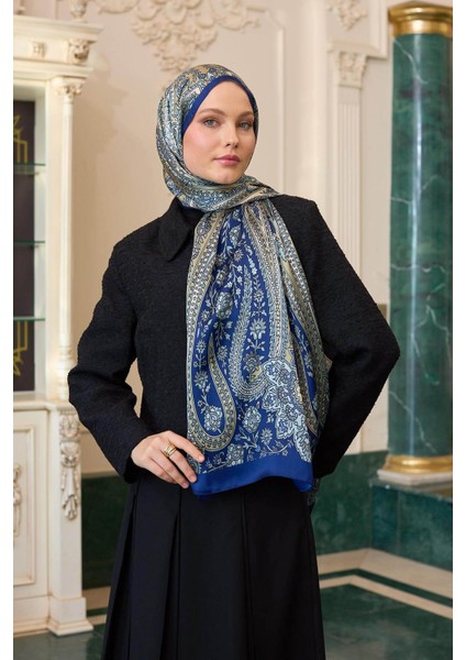 Gece Mavi Hint Vual Şal - 5009-04