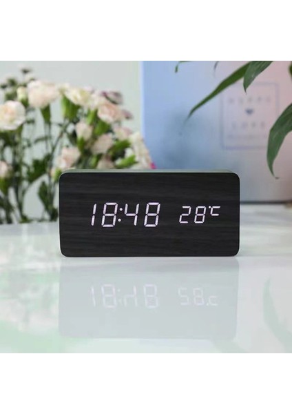 Fonksiyonel Dikdörtgen LED Dijital Masa Saati, Siyah, 15 x 7