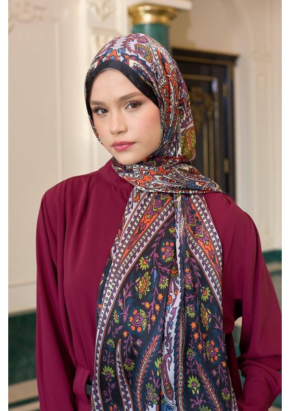 Siyah Turuncu Hint Vual Şal - 5009-07