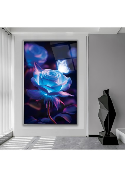 Metal Çerçeveli Canlı Gül Cam Tablo