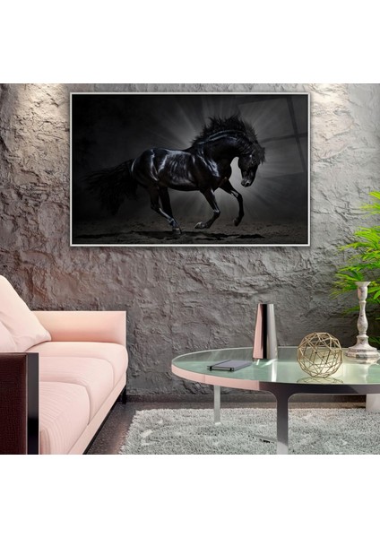 Metal Çerçeveli Siyah At Cam Tablo