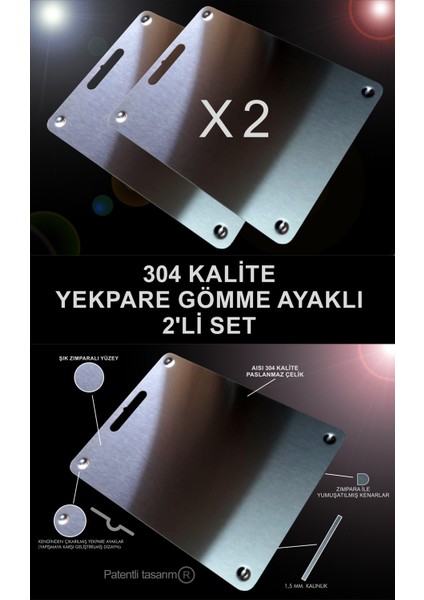 Home 2'li Kesme Tahtası Paslanmaz Çelik 304 Kalite-Antibakteriyel
