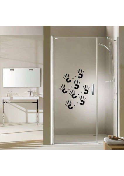 Çoklu El Izi Silüetli Dekoratif Banyo Duşakabin Sticker (60 cm x 40 Cm)