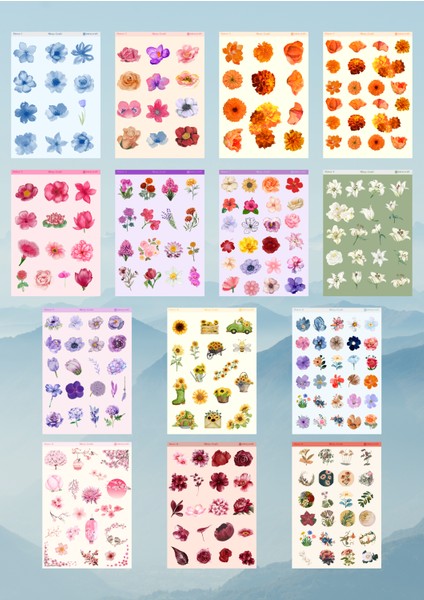 14'LÜ ÇİÇEK TEMALI 12*17 CM STİCKER SETİ/BULLET JOURNAL,SCRAPBOOK, PLANLAYICI, AJANDA, DEFTER İÇİN