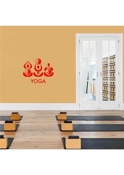 Yoga Duruşları ve Yin Yanglar Dekoratif Duvar Sticker, Çıkartma, Etiket Kırmızı