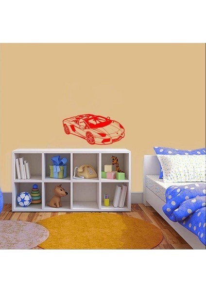 Lüks Spor Araba Silüeti Dekoratif Duvar Sticker, Çıkartma, Etiket Kırmızı