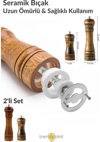 2li Set Baharat Öğütücü Premium Doğal Ahşap Değirmen Karabiber Tuz Kahve Tuzluk Biberlik 2li Set 14CM+22CM fırsatları