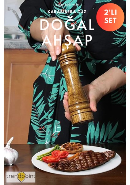 2li Set Baharat Öğütücü Premium Doğal Ahşap Değirmen Karabiber Tuz Kahve Tuzluk Biberlik 2li Set 22CM fiyatları