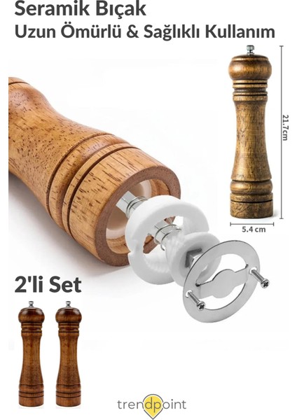 2li Set Baharat Öğütücü Premium Doğal Ahşap Değirmen Karabiber Tuz Kahve Tuzluk Biberlik 2li Set 22CM indirimleri