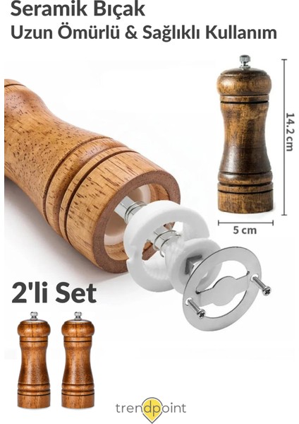 2li Set Baharat Öğütücü Premium Doğal Ahşap Değirmen Karabiber Tuz Kahve Tuzluk Biberlik 2li Set 14CM fırsatları