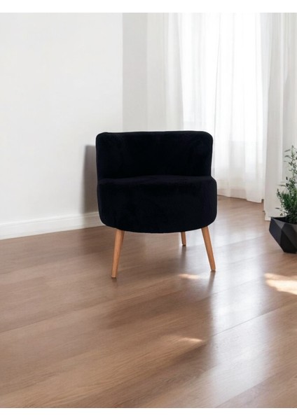 Siyah Teddy Kumaş Çay Seti Ikili Koltuk Berjer ve Puf Takımı (Salon, Balkon, Ofis) 3'lü Takım