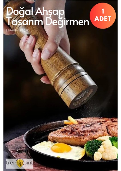 1ADET 22CM Baharat Öğütücü Premium Doğal Ahşap Değirmen Karabiber Tuz Kahve Tuz&biberlik